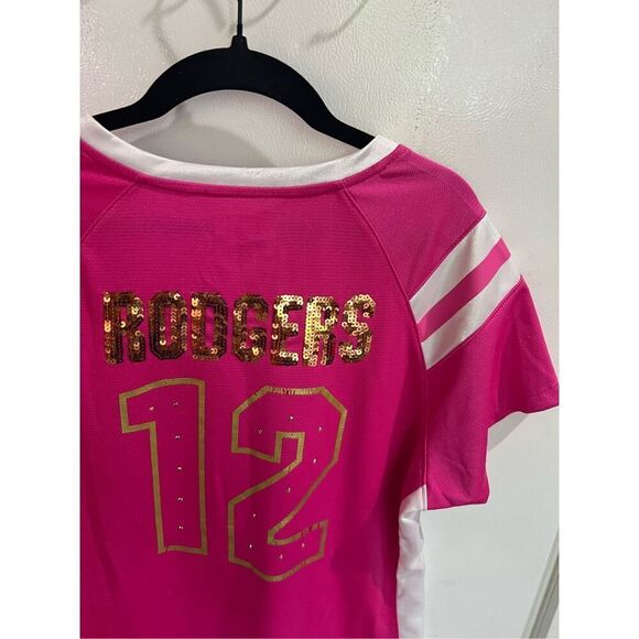 NFL Pink Packers Shirt #12 Rogers Sparkly Woman’s Size Large - Picture 11 of 11